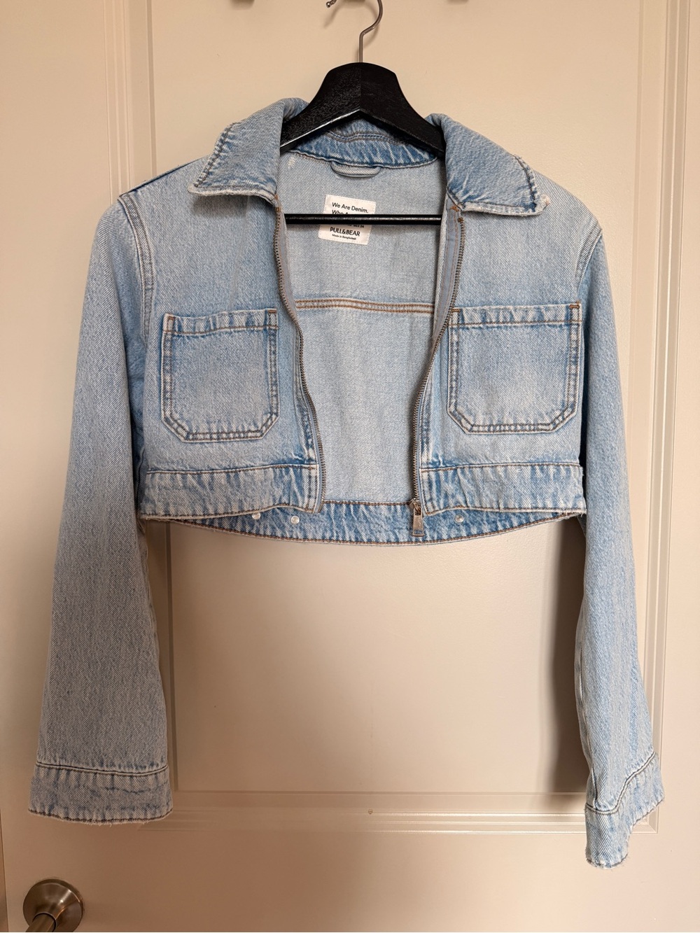 Pull&Bear Light Blue Cropped Denim Jacket Size XS